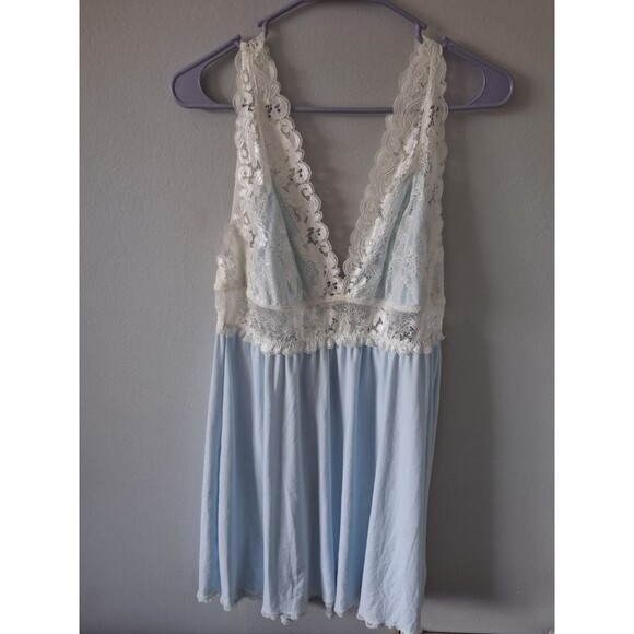Lunaire Sheer Whie Lace Top With Baby Blue Slip Dress Size Xl - Picture 1 of 7